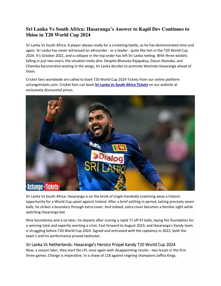 sri lanka vs south africa hasaranga s answer