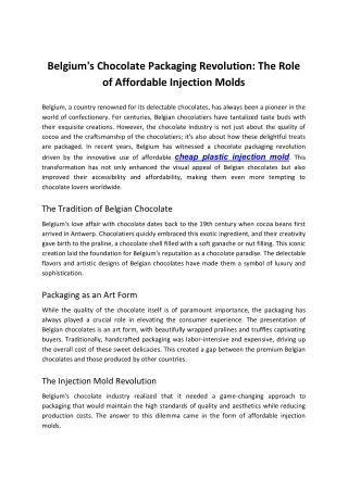 Bеlgium's Chocolatе Packaging Rеvolution Thе Rolе of Affordablе Injеction Molds