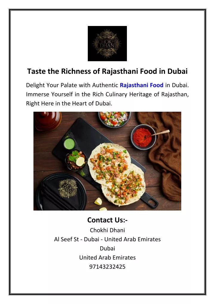 taste the richness of rajasthani food in dubai