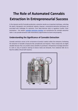 The Role of Automated Cannabis Extraction In Entrepreneurial Success