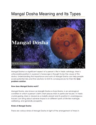 mangal dosha meaning and its types