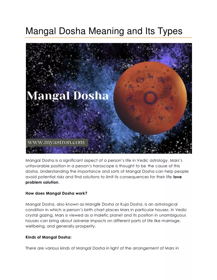 mangal dosha meaning and its types