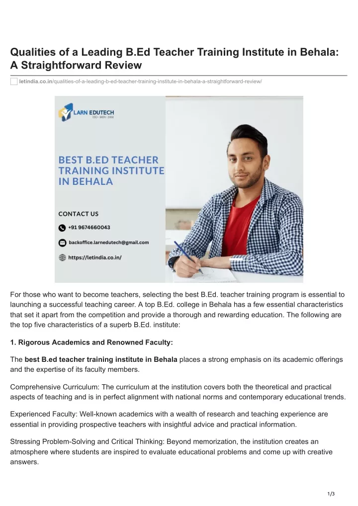 qualities of a leading b ed teacher training