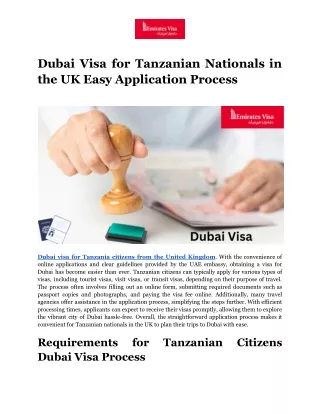 Dubai Visa for Tanzanian Nationals in the UK Easy Application Process