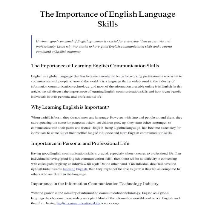 the importance of english language skills