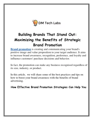 Building Brands That Stand Out Maximizing the Benefits of Strategic Brand Promotion