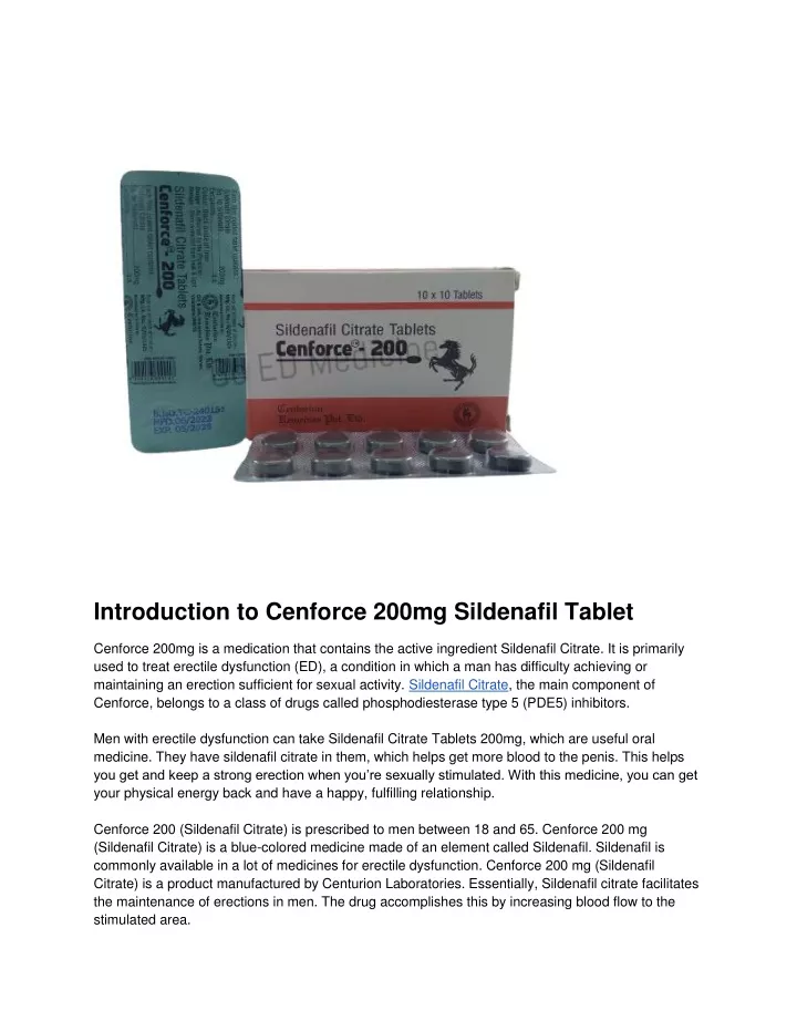 introduction to cenforce 200mg sildenafil tablet