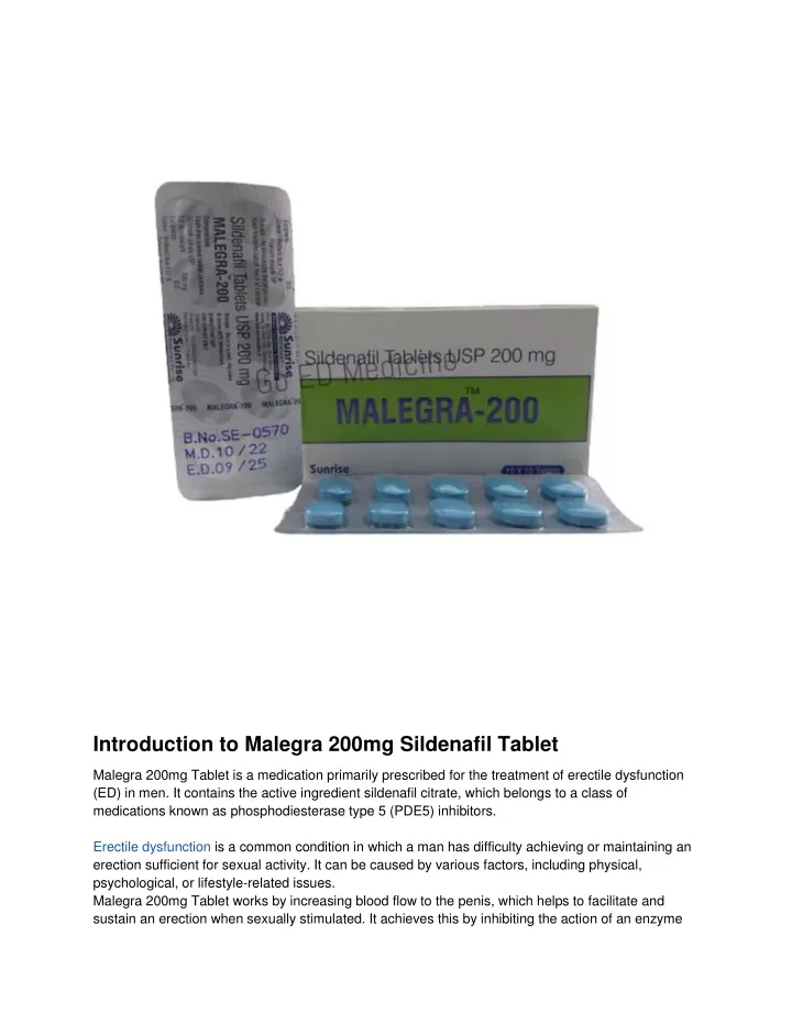 introduction to malegra 200mg sildenafil tablet