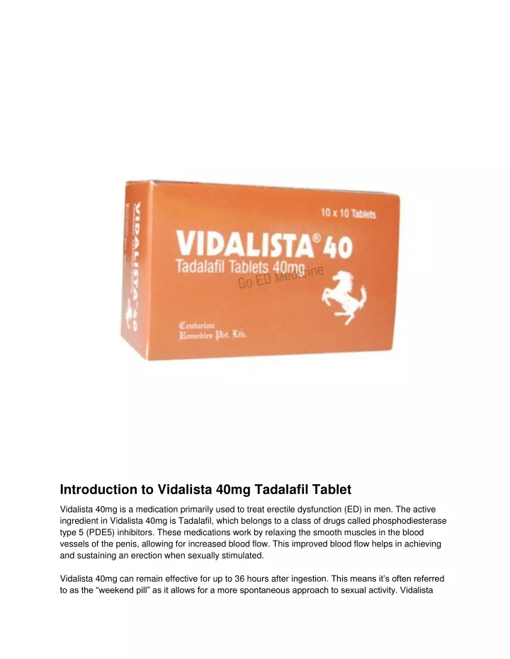 introduction to vidalista 40mg tadalafil tablet