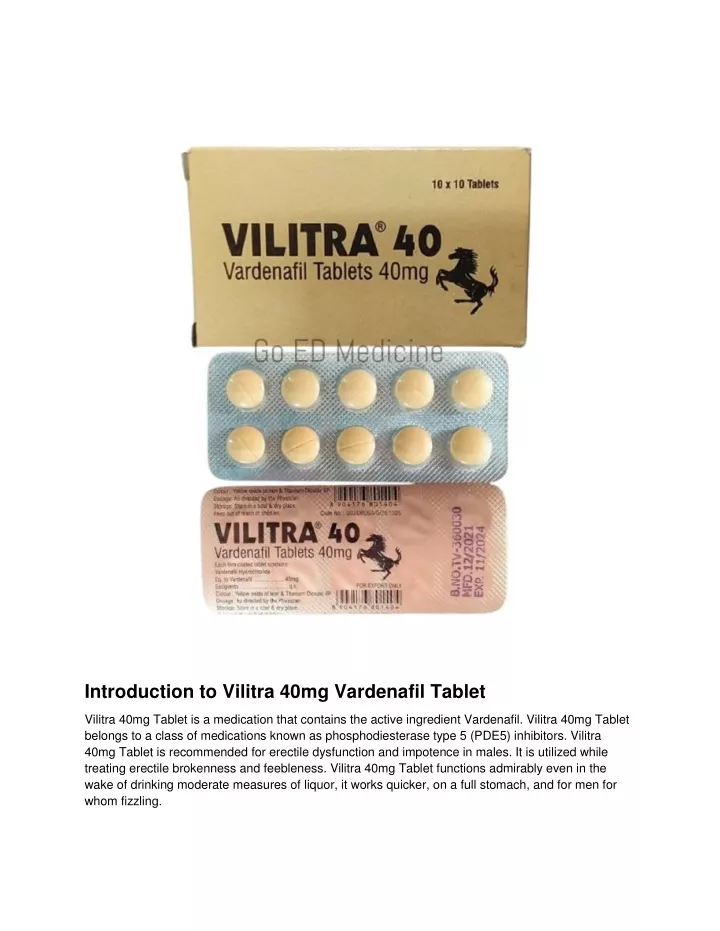introduction to vilitra 40mg vardenafil tablet