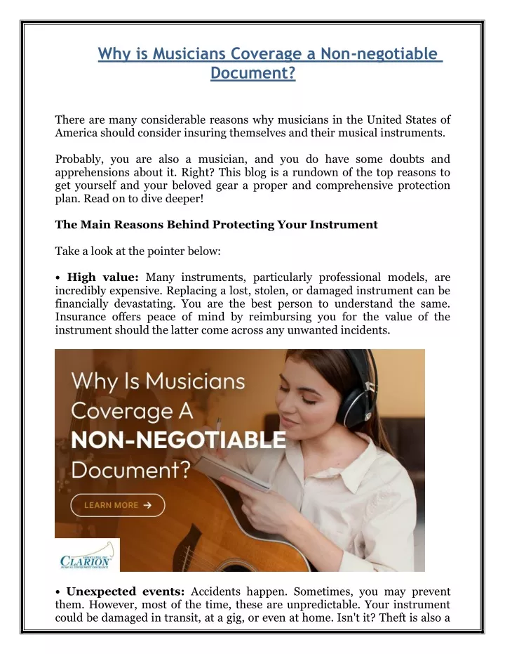 why is musicians coverage a non negotiable