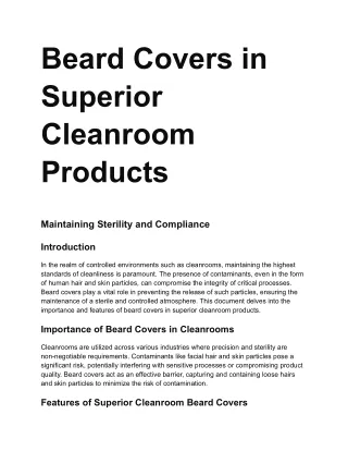 Beard Covers in Superior Cleanroom Products: Maintaining Sterility with Style