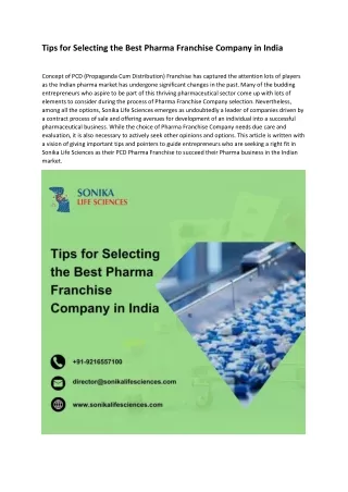 Tips for Selecting the Best Pharma Franchise Company in India