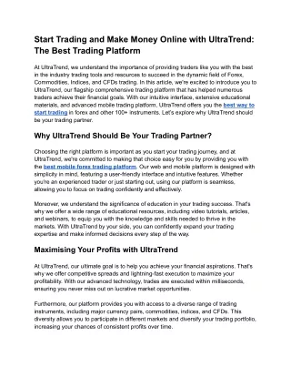 Start Trading and Make Money Online with UltraTrend: The Best Trading Platform