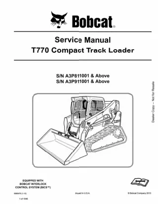 BOBCAT T770 COMPACT TRACK LOADER Service Repair Manual SN：A3P911001 AND Above