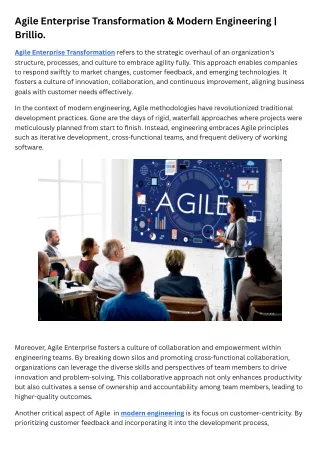 Agile Enterprise Transformation & Modern Engineering  Brillio.