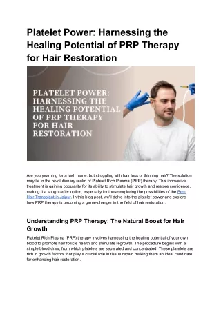 Platelet Power_ Harnessing the Healing Potential of PRP Therapy for Hair Restoration
