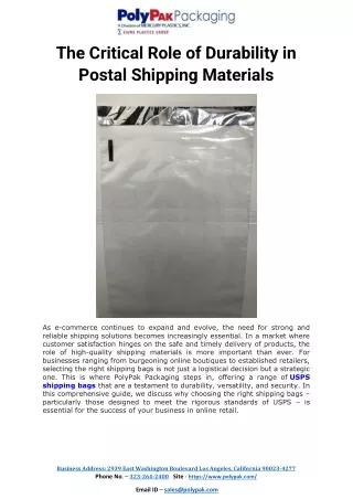 The Critical Role of Durability in Postal Shipping Materials