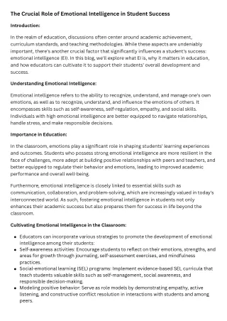 The Crucial Role of Emotional Intelligence in Student Success