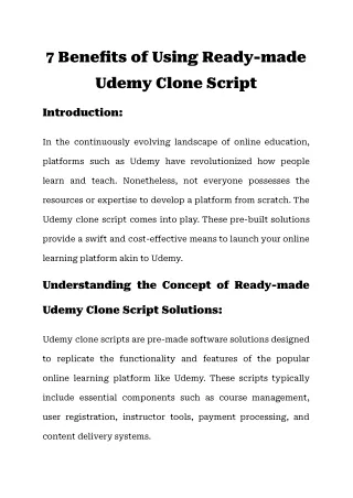 7 Benefits of Using Ready-made Udemy Clone Script