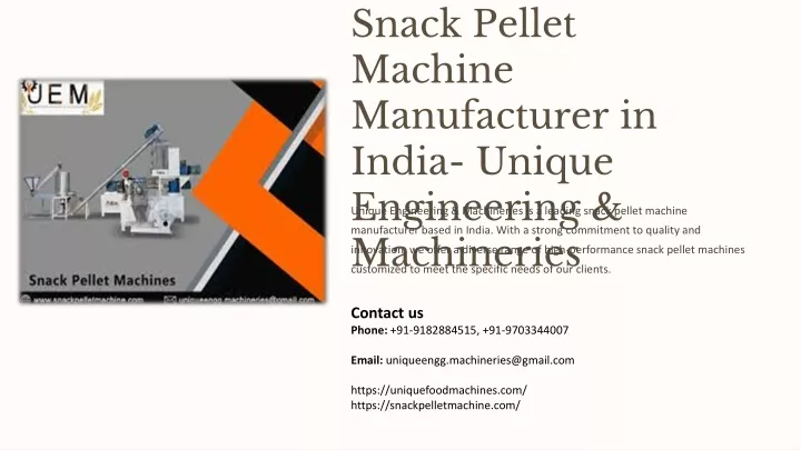 snack pellet machine manufacturer in india unique