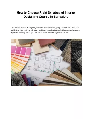 How to Choose Right Syllabus of Interior Designing Course in Bangalore
