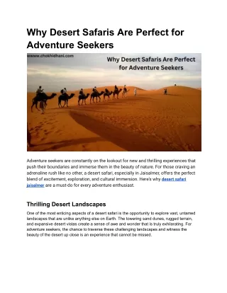 Why Desert Safaris Are Perfect for Adventure Seekers