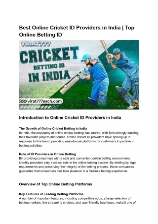 Best Online Cricket ID Providers in India _ Top Online Betting ID