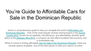 You’re Guide to Affordable Cars for Sale in the Dominican Republic