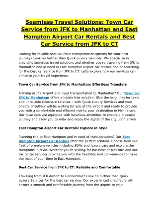 Seamless Travel Solutions: Town Car Service from JFK to Manhattan and East Hampt