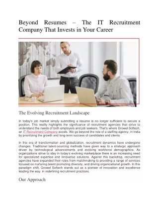 Beyond Resumes – The IT Recruitment Company That Invests in Your Career