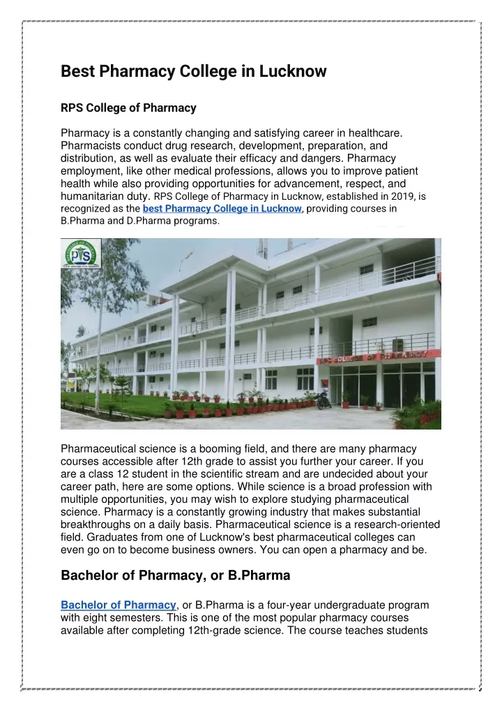 best pharmacy college in lucknow rps college