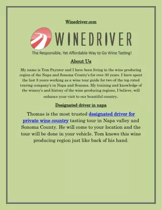 Wine tasting driver napa