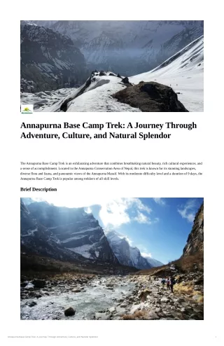 Annapurna Base Camp Trek: A Journey Through Adventure, Culture, and Splendor!!