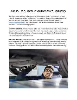 Skills Required in Automotive Industry