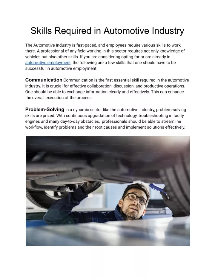 skills required in automotive industry