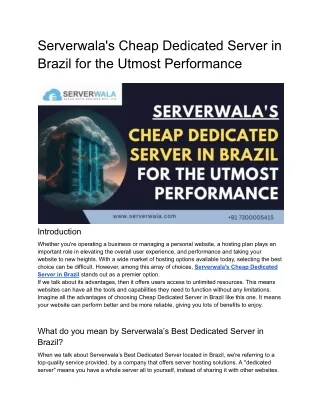 Serverwala's Cheap Dedicated Server in Brazil for the Utmost Performance