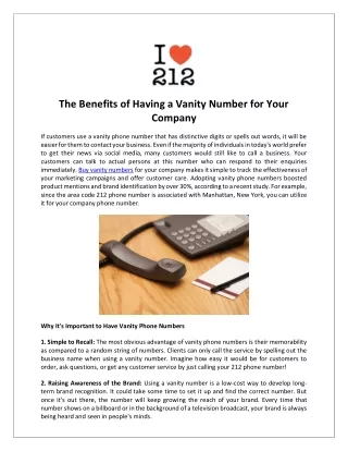 The Benefits of Having a Vanity Number for Your Company