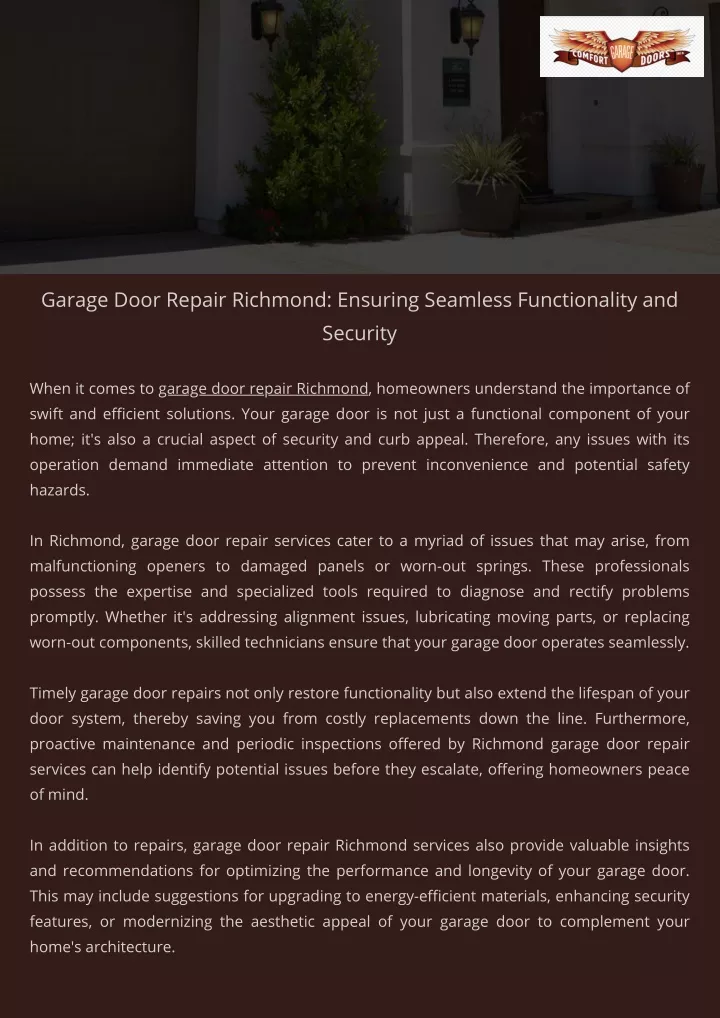 garage door repair richmond ensuring seamless