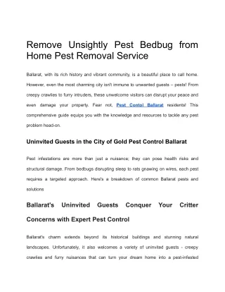 Remove Unsightly Pest Bedbug from Home Pest Removal Service