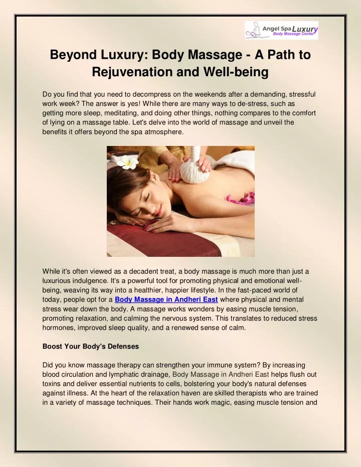 beyond luxury body massage a path to rejuvenation
