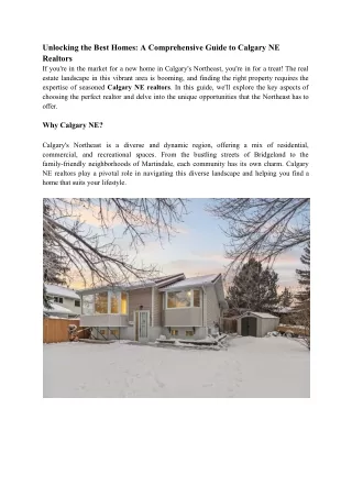 Unlocking the Best Homes: A Comprehensive Guide to Calgary NE Realtors