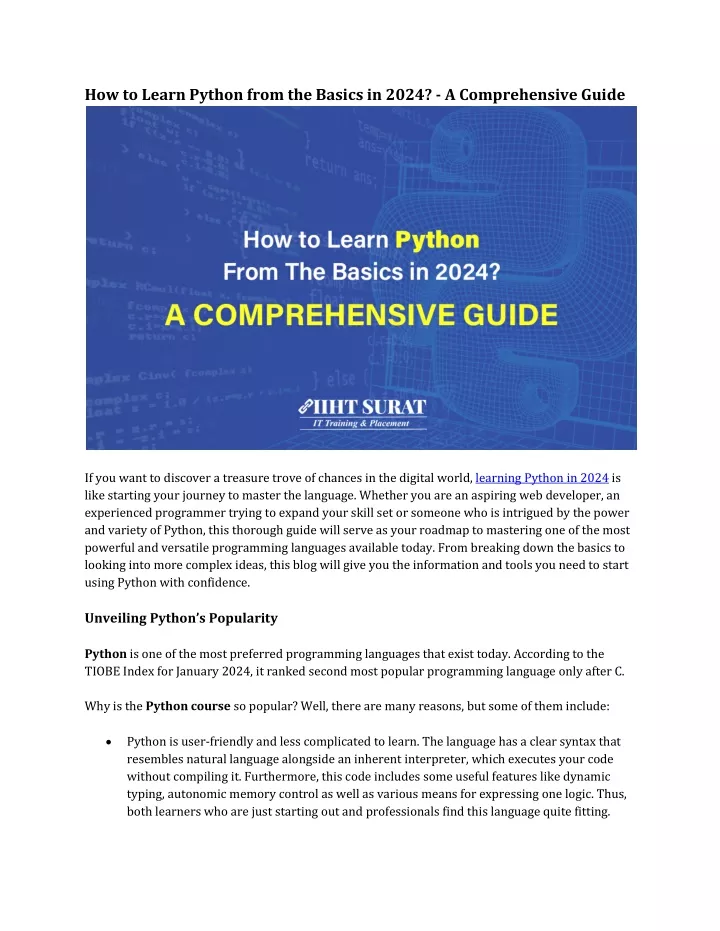 how to learn python from the basics in 2024