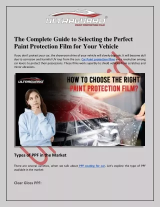 The Complete Guide to Selecting the Perfect Paint Protection Film for Your Vehicle