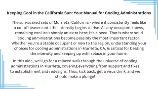 Keeping Cool in the California Sun: Your Manual for Cooling Administrations
