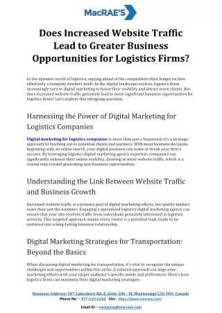Does Increased Website Traffic Lead to Greater Business Opportunities for Logistics Firms
