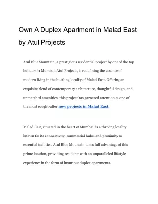 own a duplex apartment in malad east