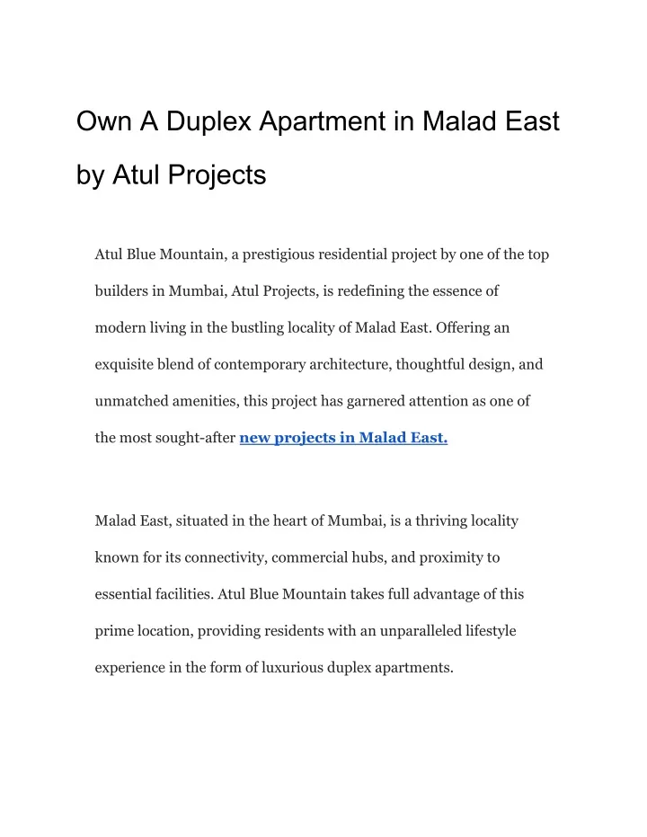 own a duplex apartment in malad east