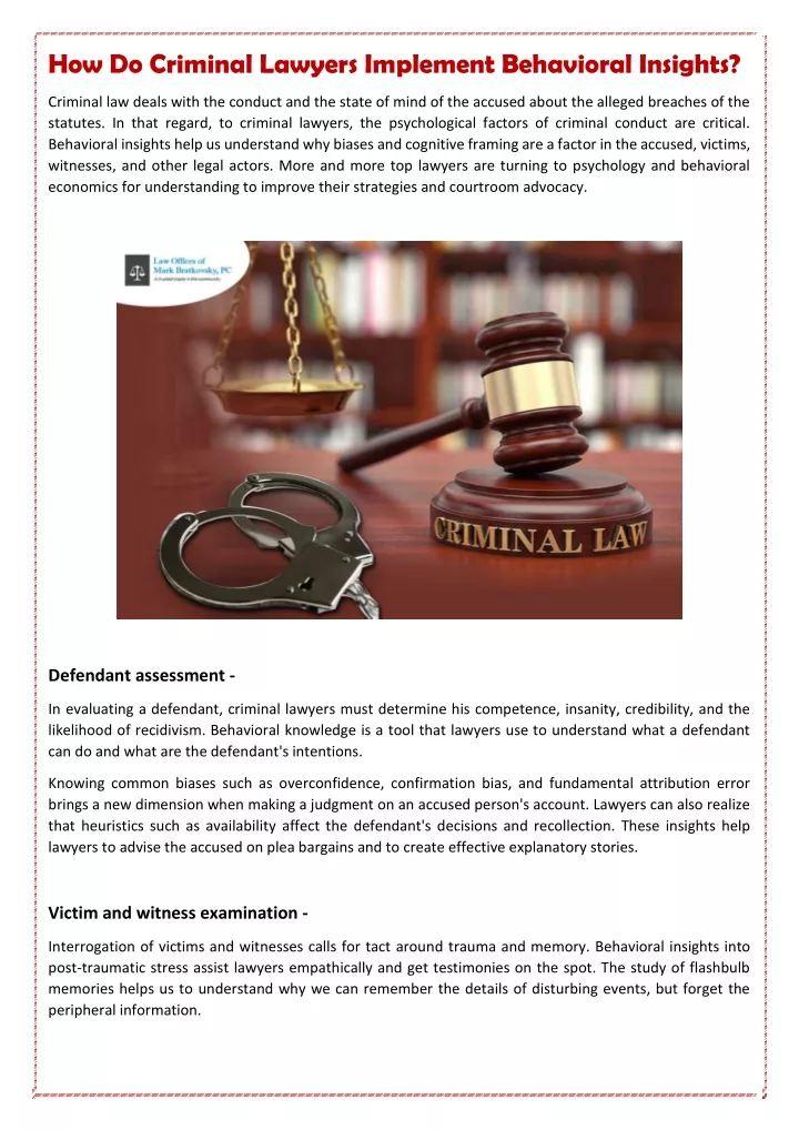 how do criminal lawyers implement behavioral