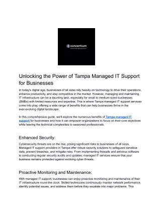 Unlocking the Power of Tampa Managed IT Support for Businesses